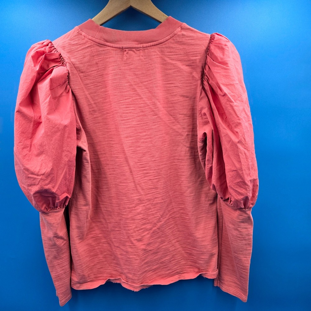 Nation LTD Lima Puff Sleeve Top Coral Pink Slub Cotton Womens Medium 1258JJR - Picture 2 of 7